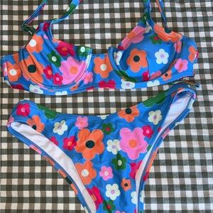 Women’s Blue Floral Two-Piece Swimsuit -Bikini